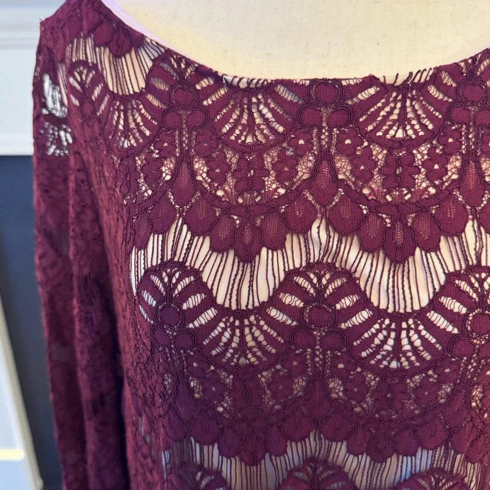 Jessica Howard Lace Overlay Sheath Dress – Burgundy Wine – Size 16 - Picture 2 of 13